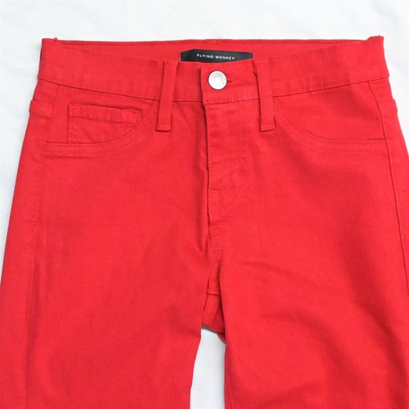 Flying Monkey 23 Mid Rise Ankle Skinny Red Flex Denim Jeans - Picture 2 of 5